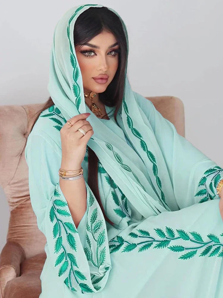 Saviig Embroidered V-Neck Ankle-Length Floral Kaftan for Elegant Muslim Women