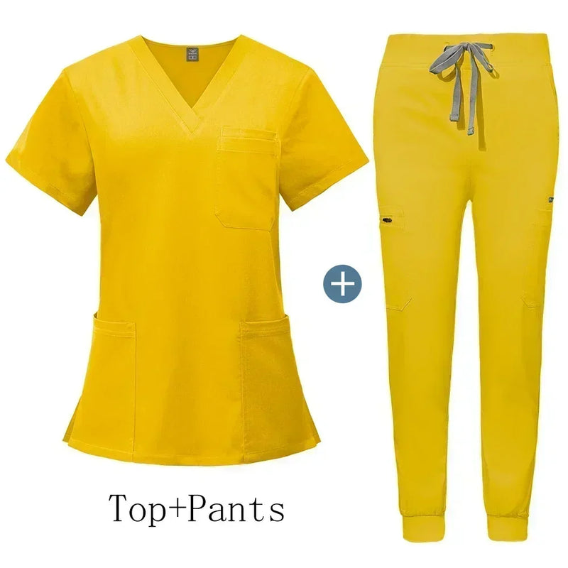 Saviig Men's V-Neck Short Sleeve Scrub Uniform Set for Healthcare Work