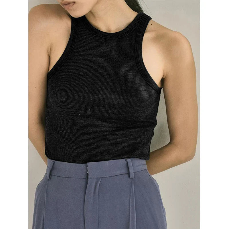 Saviig Viscose Knit Sleeveless Tank Top: Summer Slim Fit Solid Color Camisole