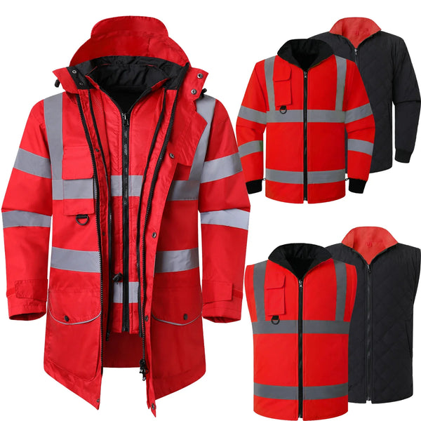 Saviig Men's 7-in-1 Safety Parka Jacket: Waterproof & Reflective
