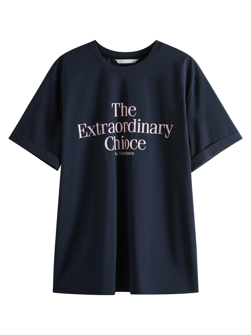 Saviig Round Neck Letter T-shirt 2025 Summer Top for Women