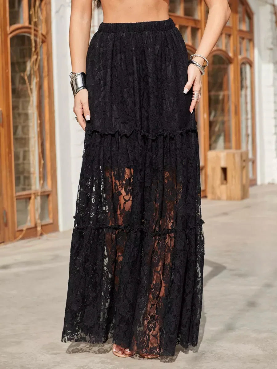 Saviig Lace Hollow Flower Long Skirt - Summer Beach Style Fashion