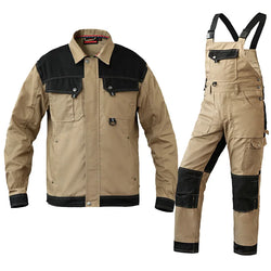 Saviig Cotton Khaki Work Jacket & Trousers: Multi-pocket, Wear-Resistant, Men's Workwear