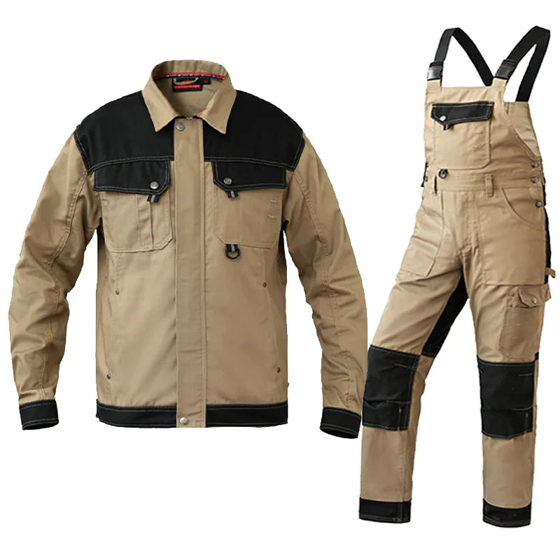 Saviig Cotton Khaki Work Jacket & Trousers: Multi-pocket, Wear-Resistant, Men's Workwear