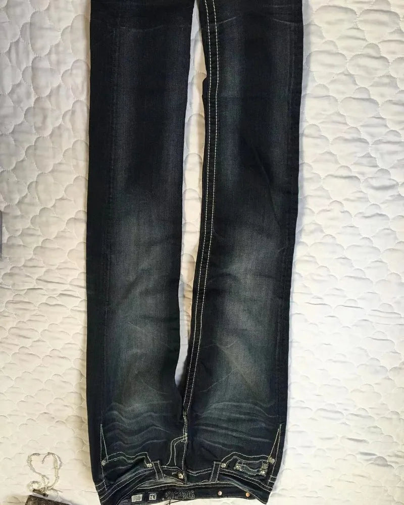 Saviig Embroidered Baggy Hip Hop Jeans High Waist Vintage Harajuku Style