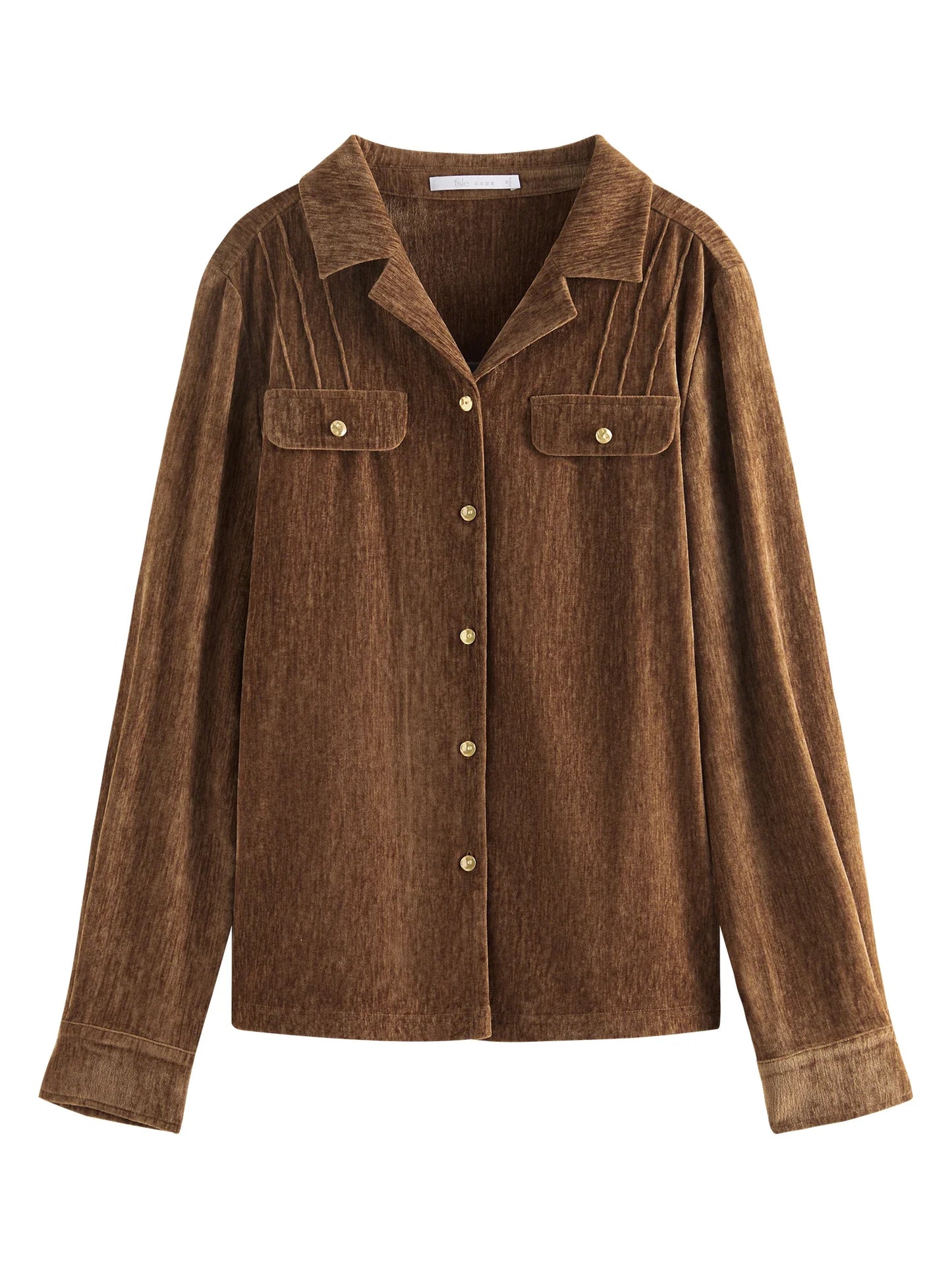 Saviig Beige Long Sleeve Turn-down Collar Women's Blouse Top