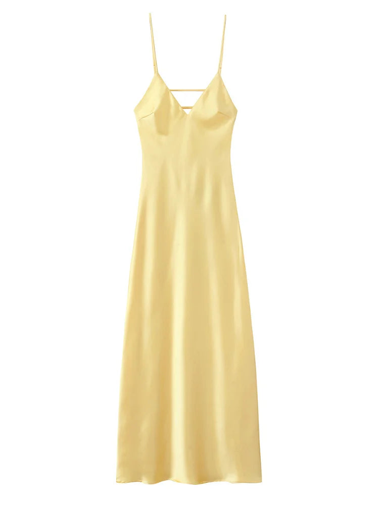 Saviig Chic Pleated V-Neck Sling Dress - Elegant A-Line Midi Dress