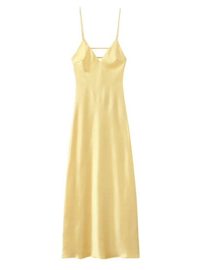 Saviig Chic Pleated V-Neck Sling Dress - Elegant A-Line Midi Dress