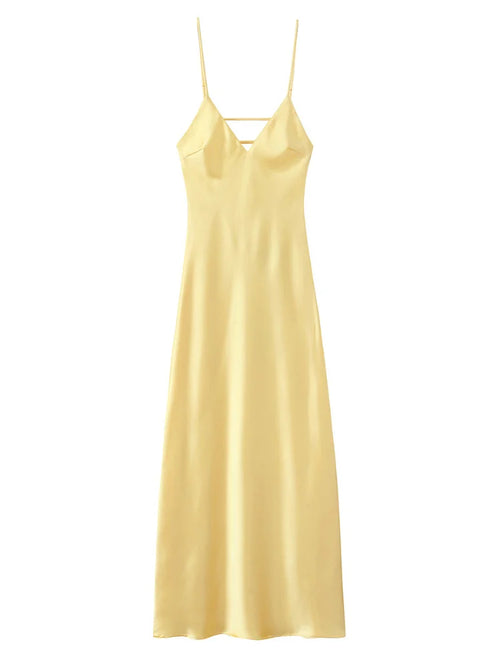 Saviig Chic Pleated V-Neck Sling Dress - Elegant A-Line Midi Dress