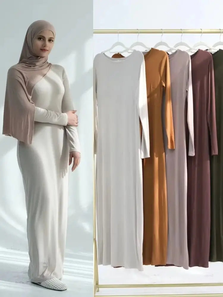 Saviig ModaL Cotton Inner Dress Abaya Damen Dubai Muslim Long Modest Hijab Robe