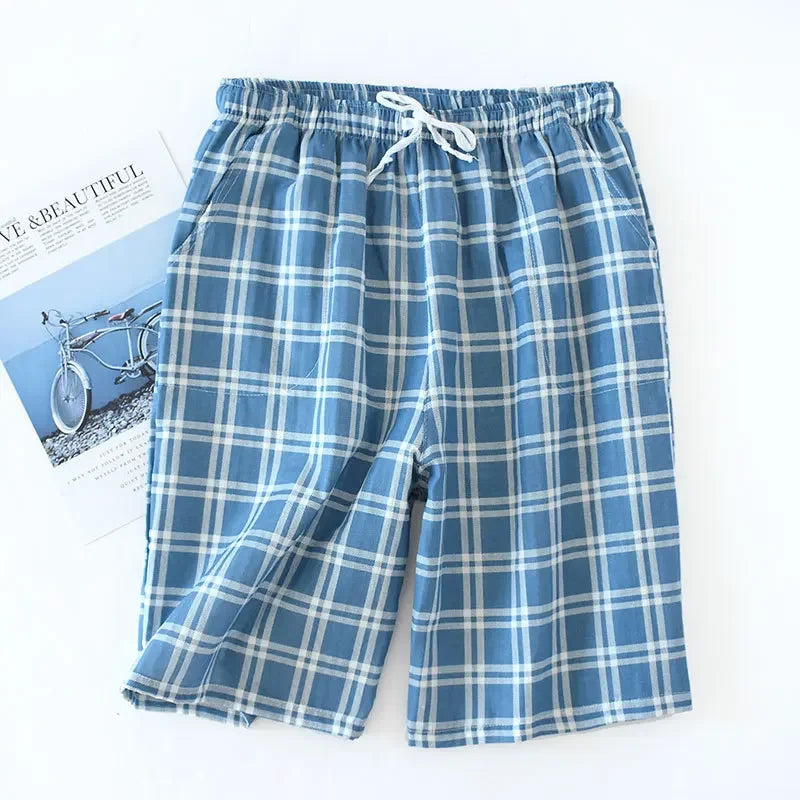 Saviig Plaid Cotton Gauze Sleep Pants for Couples