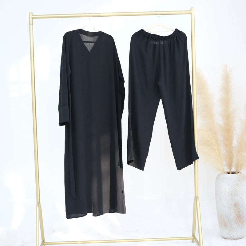 Saviig 2-Piece Hijabi Set: Kimono Abaya with Pants - Ramadan Collection