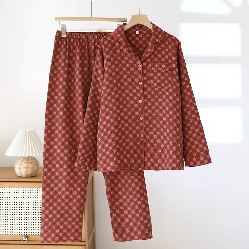 Saviig Cotton Pajama Set: Long Sleeve Top & Pants Two Piece Set for Women