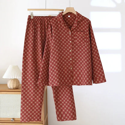 Saviig Cotton Pajama Set: Long Sleeve Top & Pants Two Piece Set for Women