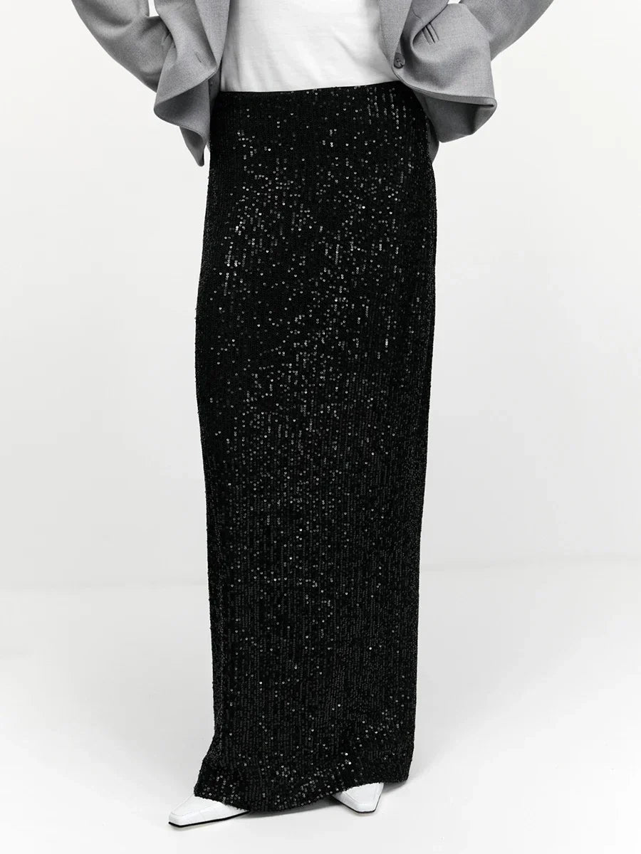 Saviig Silk Sequins Dropped Waist Long Skirt - Elegant Streetwear Fashion