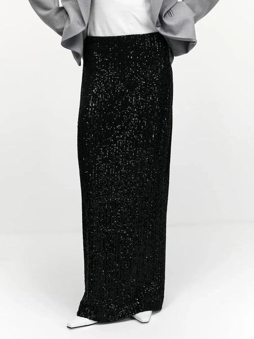 Saviig Silk Sequins Dropped Waist Long Skirt - Elegant Streetwear Fashion