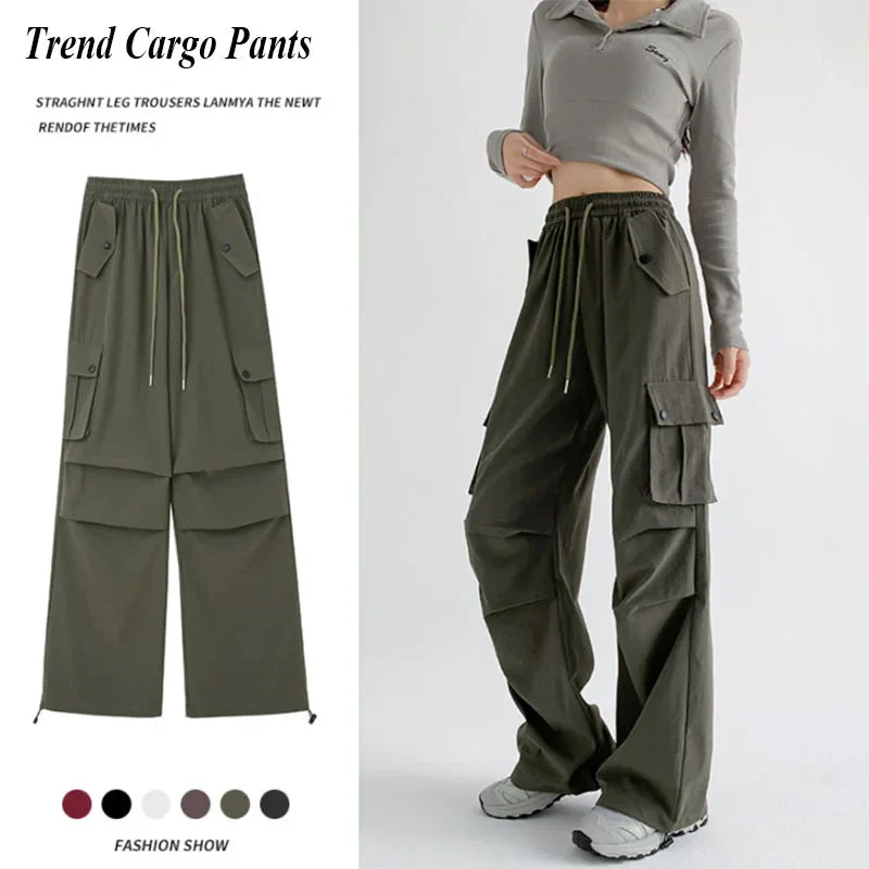 Saviig Y2K Cargo Pants: Oversized Harajuku Sweatpants with Drawstring Pockets