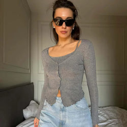 Saviig Spring Knit Sweater Solid Long Sleeve Slim Top Elegant Pullover