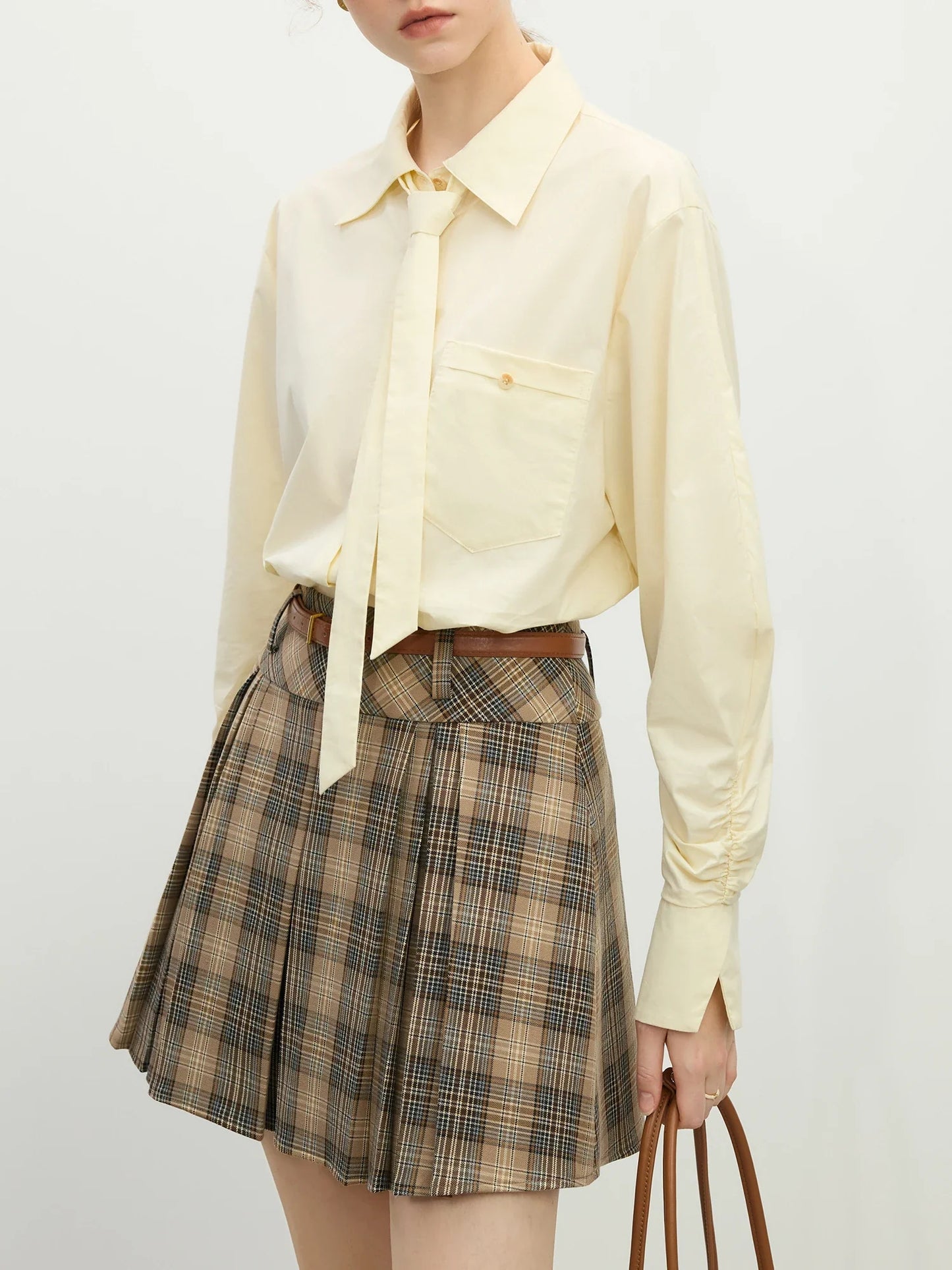 Saviig Cotton Long Sleeved Shirt with Detachable Tie - Spring 2025 Casual Women's Shirt