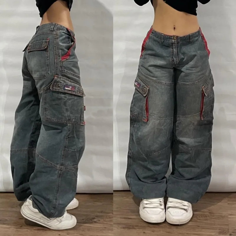 Saviig Multi-pocket Baggy Jeans: Y2K Hip-hop Harajuku High Waist Trouser