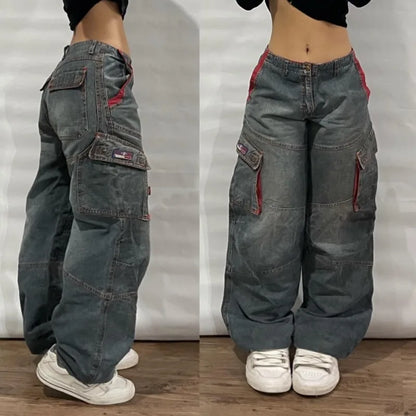 Saviig Multi-pocket Baggy Jeans: Y2K Hip-hop Harajuku High Waist Trouser