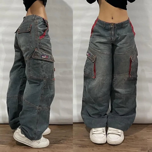 Saviig Multi-pocket Baggy Jeans: Y2K Hip-hop Harajuku High Waist Trouser