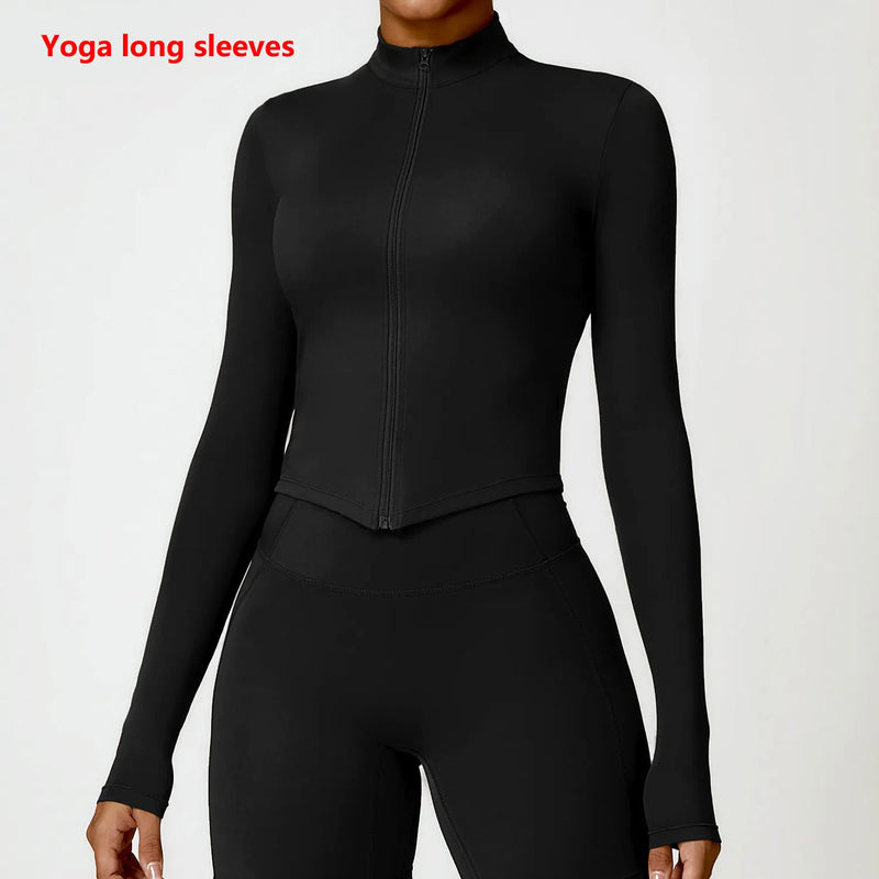 Saviig Zipper Jacket Women's Slim Fit Gym Crop Top Fitness Sweatshirt