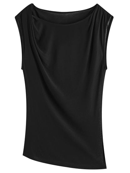 Saviig Lyocell Swing Collar Sleeveless Top: 2025 Summer New All-match T-shirt