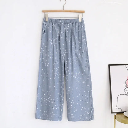 Saviig Summer Viscose Wide Leg Pajama Cropped Pants Plus Size