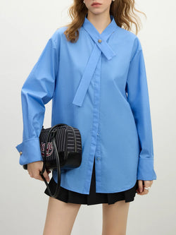 Saviig Women's Cotton Long Sleeve Ribbon Shirt - Spring 2025 Casual Loose Fit
