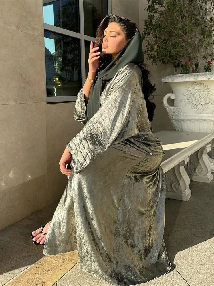 Saviig Shiny Satin Kimono Abaya Dubai Luxury 2024 - Muslim Women's Caftan