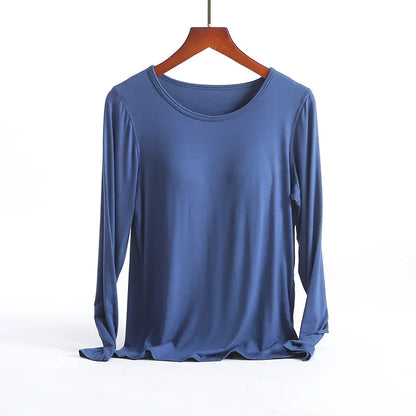 Saviig Long-Sleeved Pajamas with Integrated Bra, Spring/Autumn Women's Home Base Innerwear