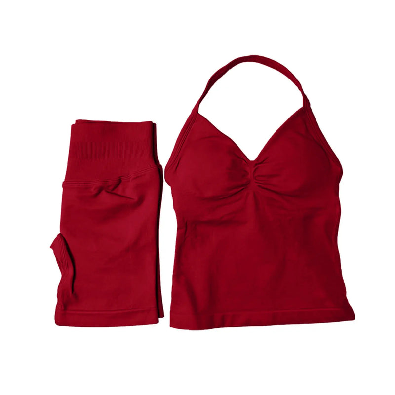 Saviig Impact Yoga Set: Longline Strappy Top & Shorts - Women's Gym Fitness Suit
