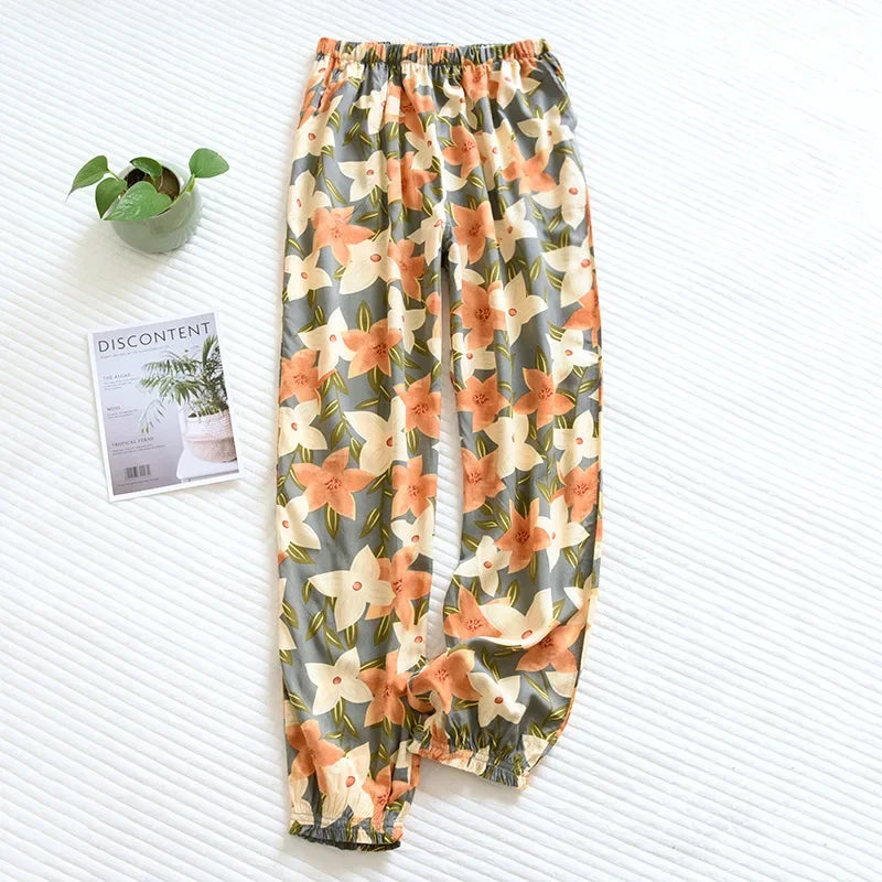 Saviig Floral Viscose Pajama Pants: Comfortable Loose Fit Home Trousers