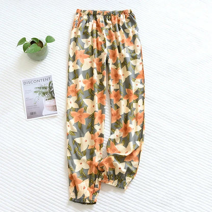 Saviig Floral Viscose Pajama Pants: Comfortable Loose Fit Home Trousers