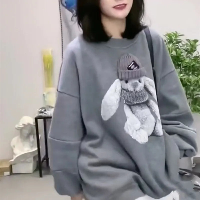 Saviig Cartoon Rabbit Print Sweatshirt Women's Casual Hoodie