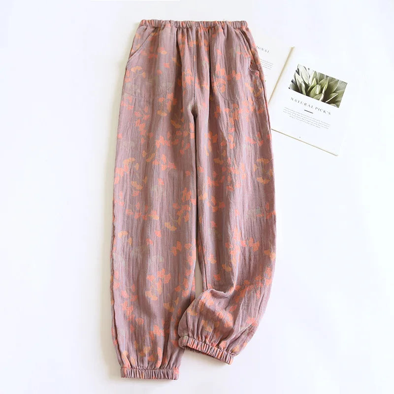 Saviig Women's Cotton Pajama Pants with Colored Flower Design