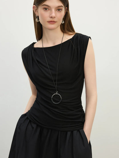 Saviig Lyocell Swing Collar Sleeveless Top: 2025 Summer New All-match T-shirt