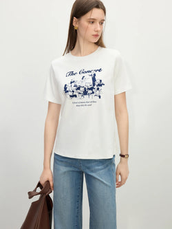 Saviig Cotton Short-Sleeve T-Shirt Women's Summer 2025 Chic Round Neck Top