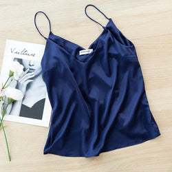 Saviig Satin V-Neck Camisole Top: Chic Sleeveless Tank for Summer