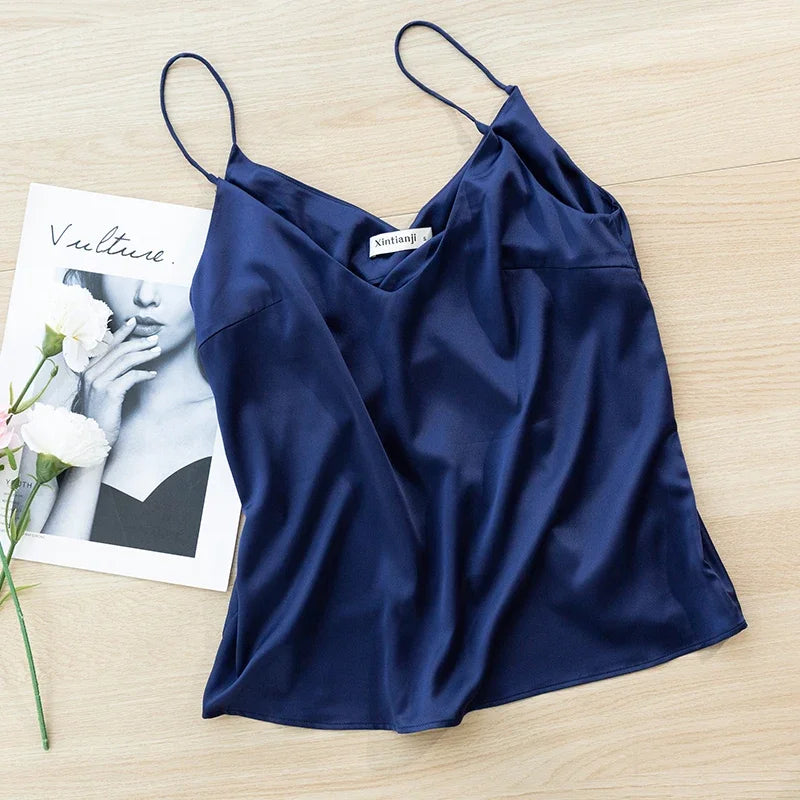 Saviig Satin V-Neck Camisole Top: Chic Sleeveless Tank for Summer
