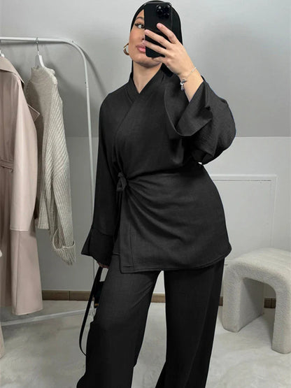 Saviig Eid Abaya Set: Plain 2-Piece Modest Muslim Set for Women