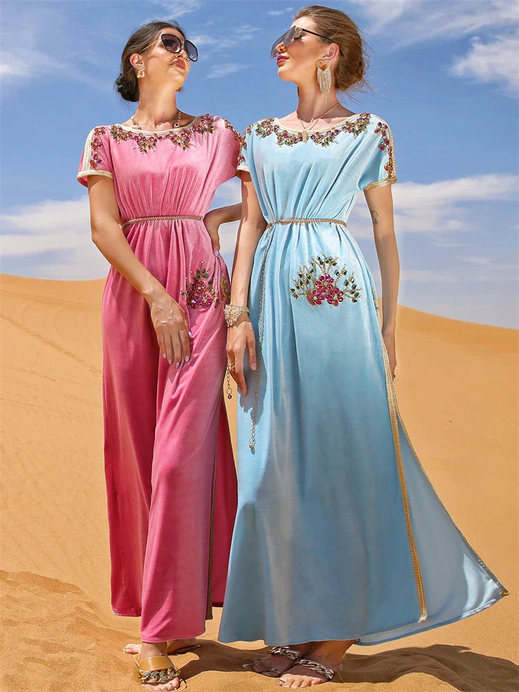 Saviig Ramadan Eid Corduroy Abaya Dress Dubai Luxury Muslim Kebaya Robe