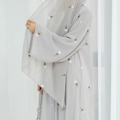 Saviig Rose Embroidered Chiffon Hijab Shawl for Muslim Women