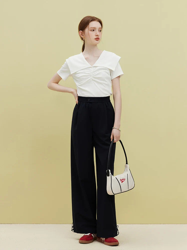 Saviig Knitted Doll Collar Short-sleeve Tee: Chic Summer Style