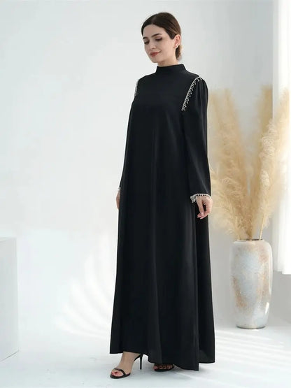 Saviig Ramadan Satin Diamond Abaya Dress for Muslim Women