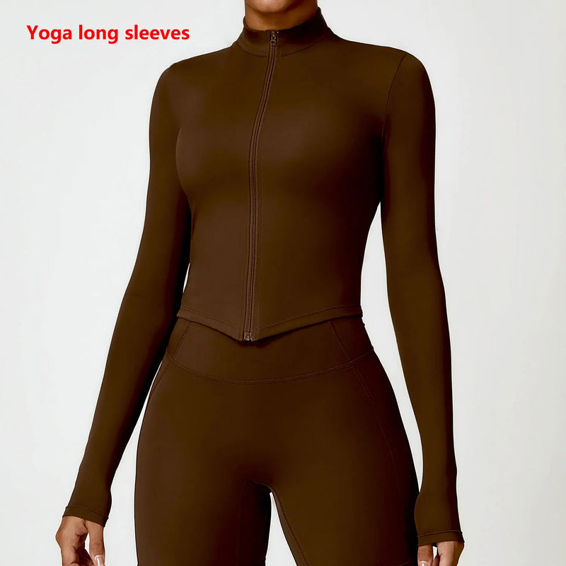 Saviig Zipper Jacket Women's Slim Fit Gym Crop Top Fitness Sweatshirt