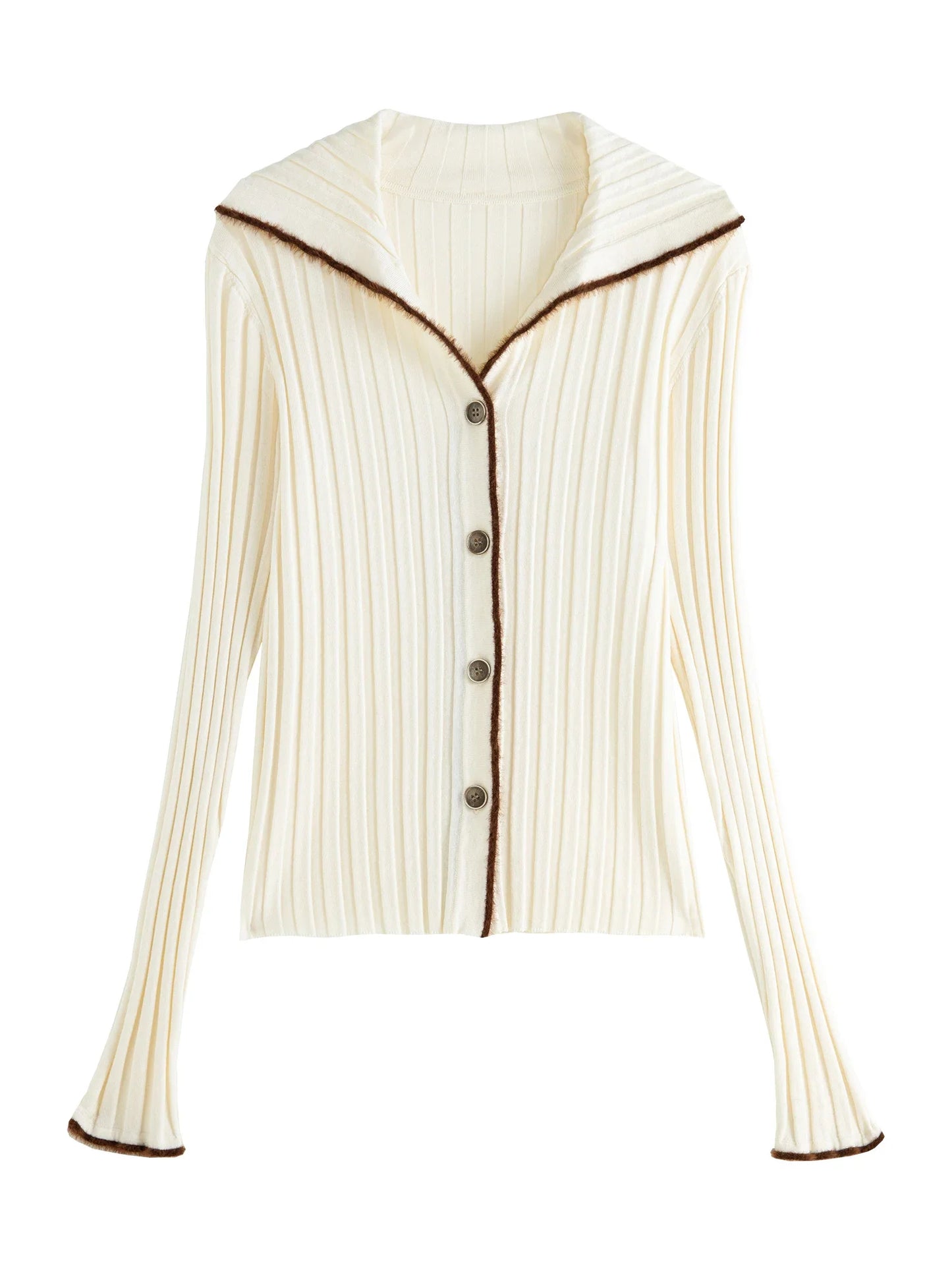 Saviig Navy Knitted Cardigan: Autumn 2024 Contrast Color Retro Tops