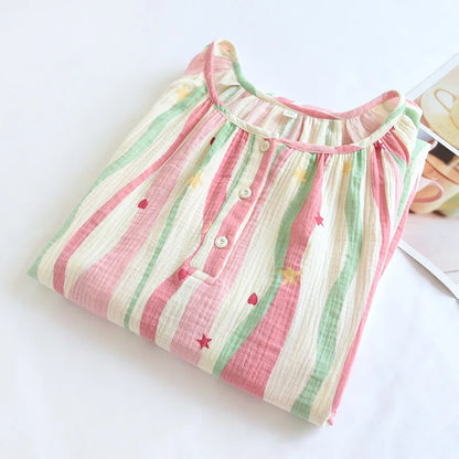 Saviig Cotton Crepe Sleep Skirt Set - Striped Summer Dress for Women