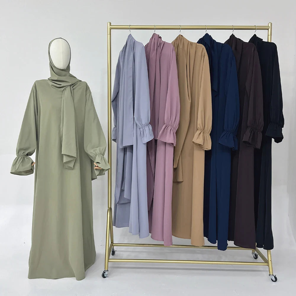Saviig One Piece Zipper Front Jilbab with Integrated Hijab, Modest Abaya for Women